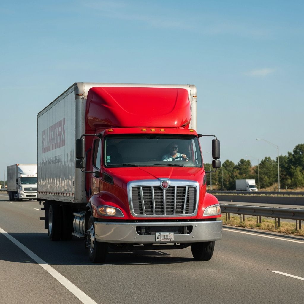 Box truck driving on highway